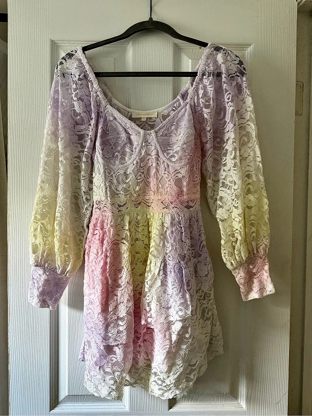 LoveShackFancy Multicolour Tie Dye Ombre Lace Long Sleeve Mini Dress Mini Dress
